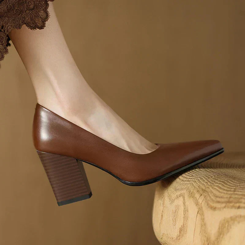 Venetia - Escarpins à talons blocs et bout pointu, talons de travail à enfiler
