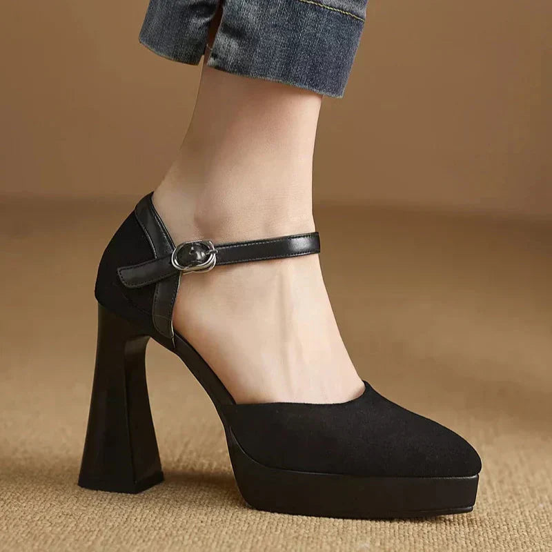 Aurore - Escarpins à talons blocs et plateforme avec bride à la cheville et talons hauts