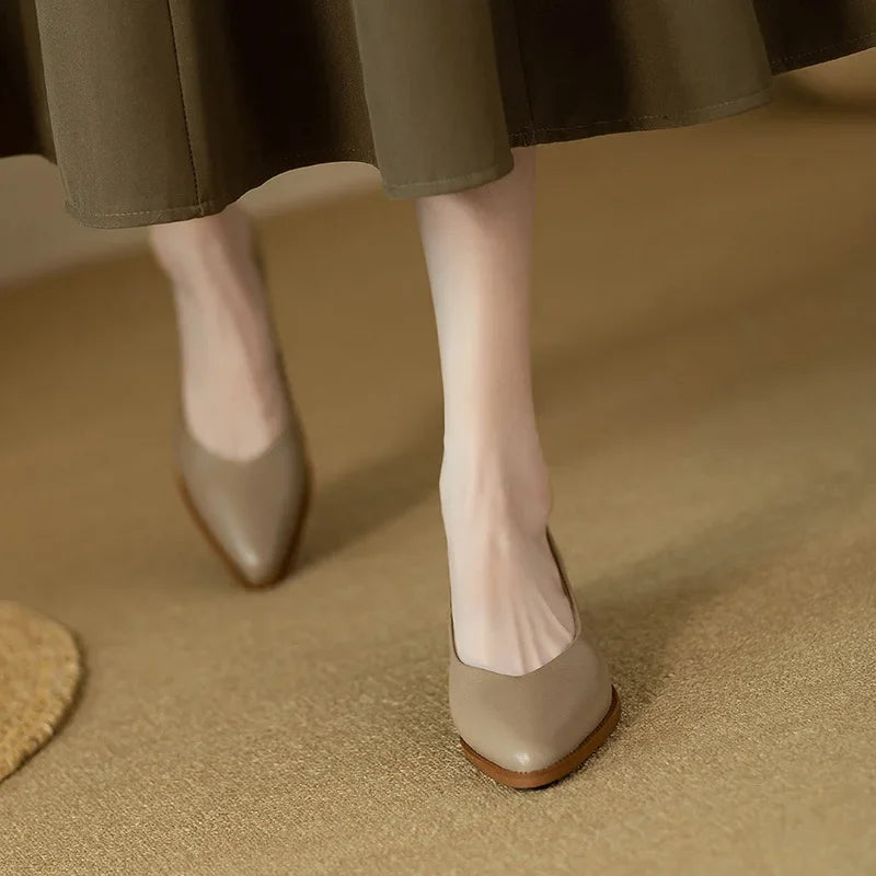 Harriet - Escarpins à talons blocs, chaussures de travail à bout pointu et à enfiler
