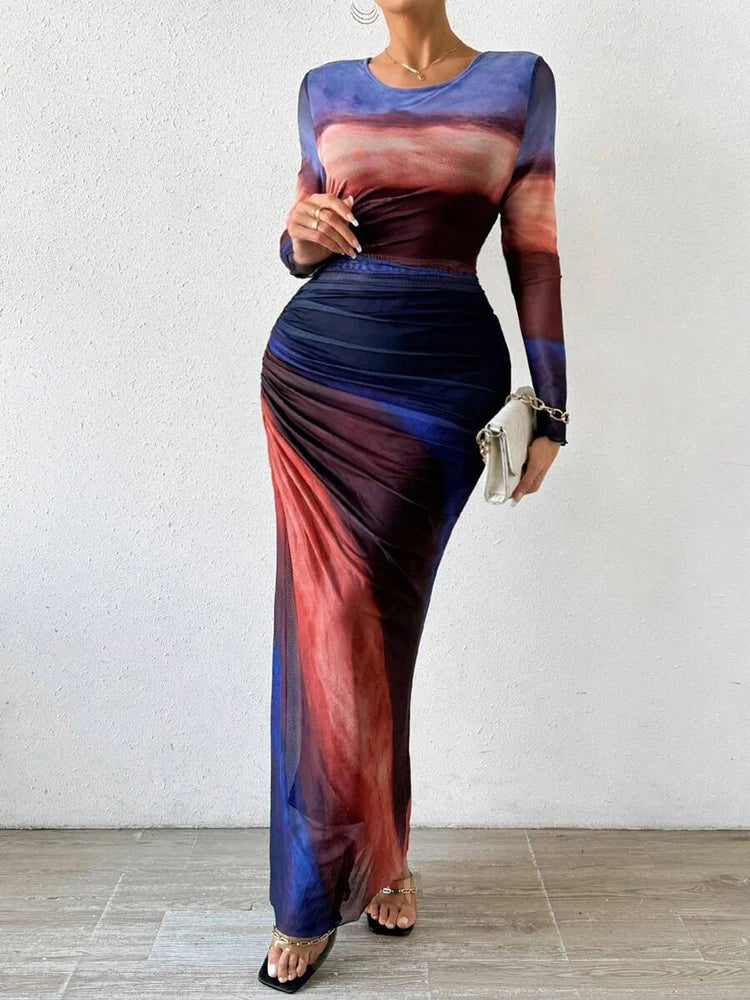Capucine - Robe longue ajustée imprimée