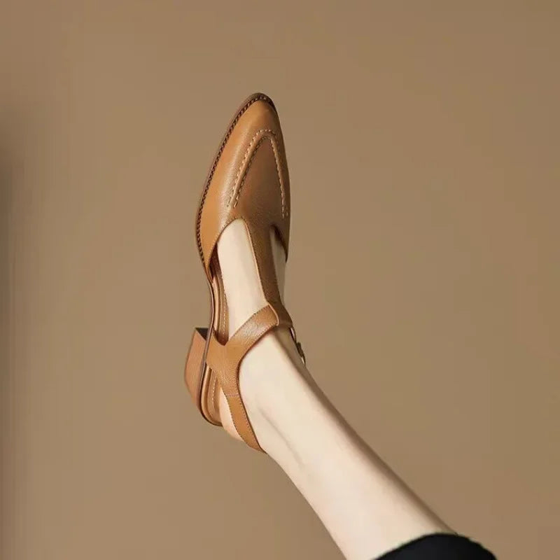 Sloane - Chaussures à boucle et bride en T, chaussures plates à bout pointu et à talons bas