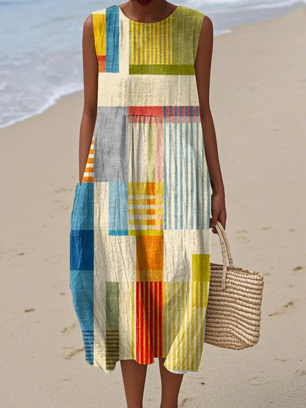 Sierra - Robe mi-longue décontractée en patchwork