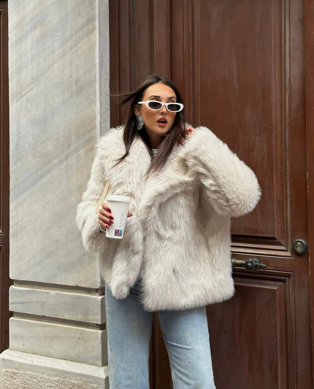 Aiko - Manteau en peluche surdimensionné en fourrure de qualité supérieure, doux au toucher