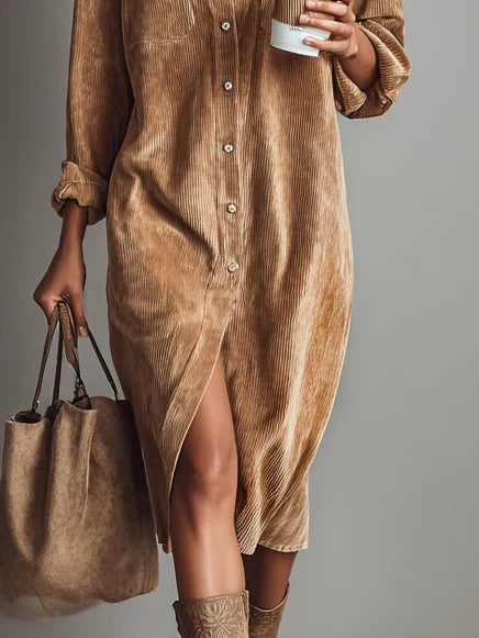 Margaux - Robe midi en velours côtelé