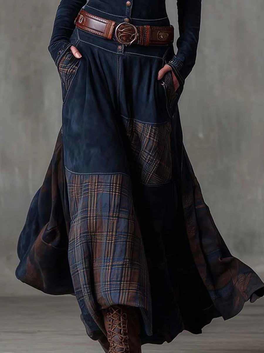 Charlotte - Robe longue à carreaux en daim