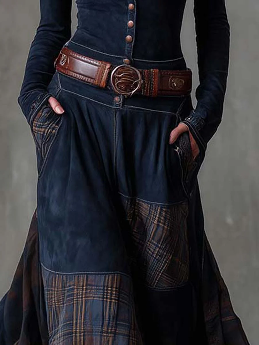 Charlotte - Robe longue à carreaux en daim