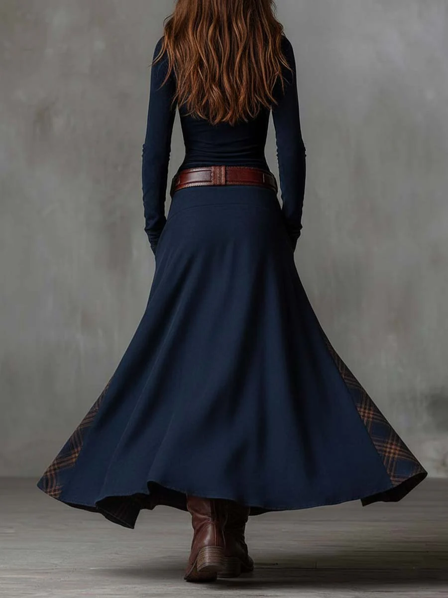 Charlotte - Robe longue à carreaux en daim