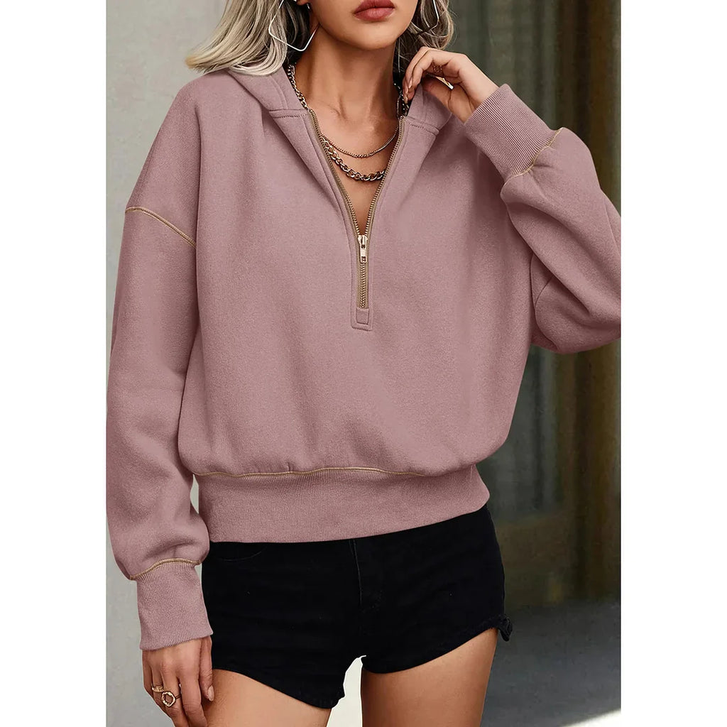 Jia - Sweat à capuche court à demi-zip