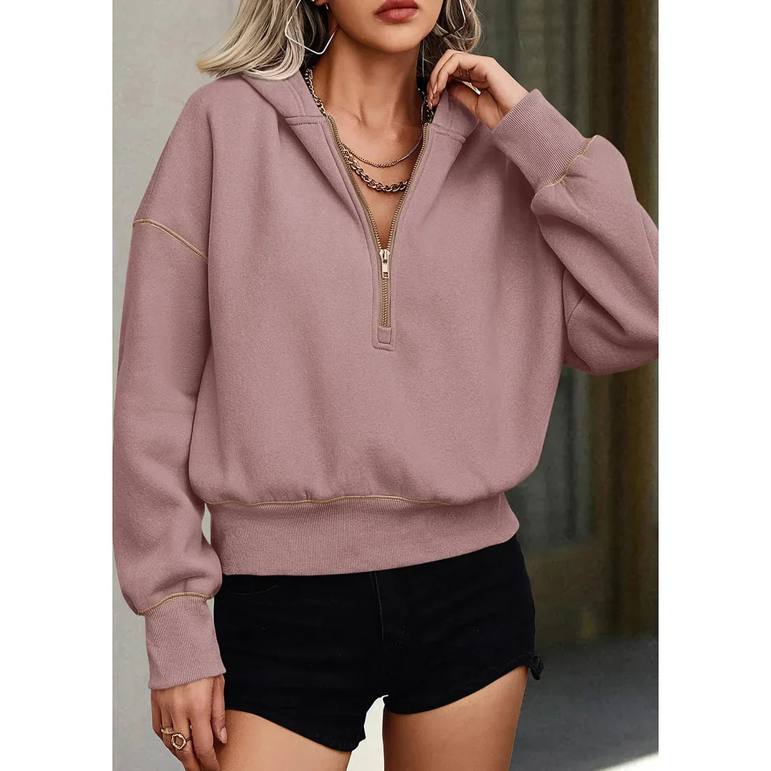 Jia - Sweat à capuche court à demi-zip