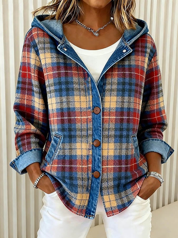 Nadrina - Veste en jean à carreaux et à capuche
