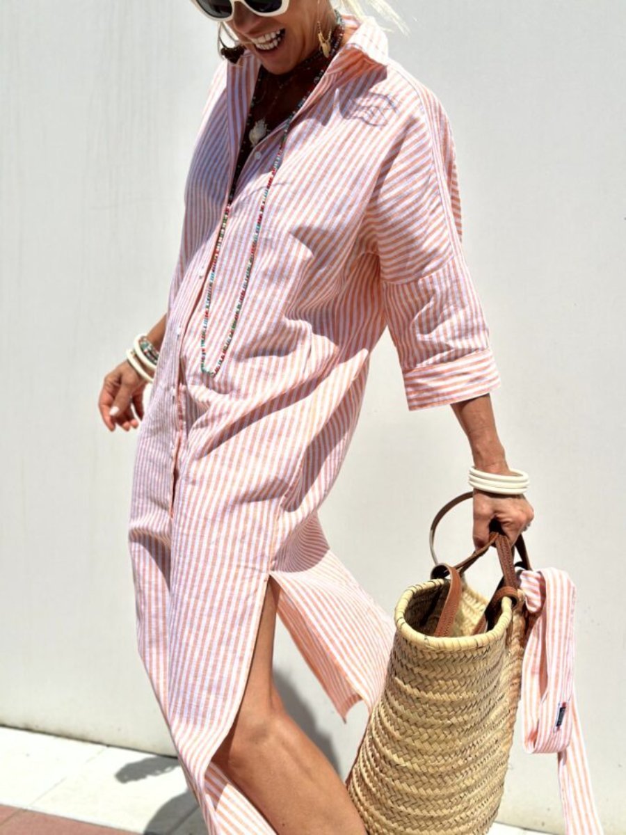 Lisa - Robe chemise classique à rayures et à lacets