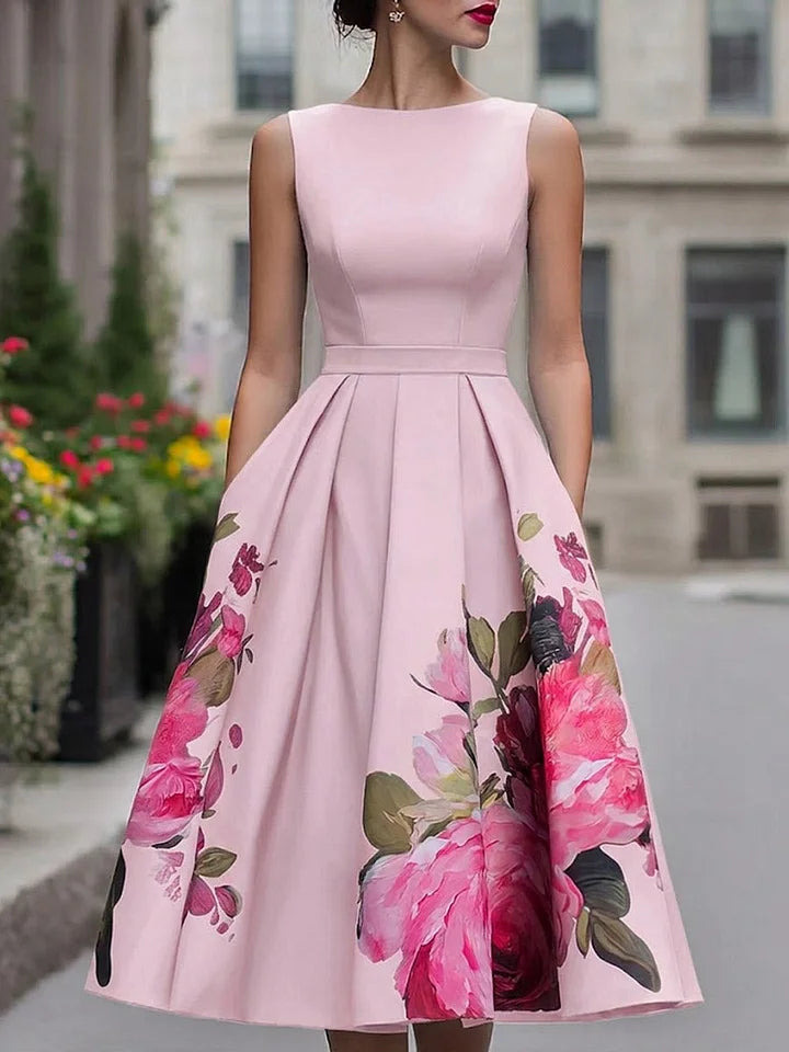 Xavia - Robe coupe fleurie et évasée mi-longue élégante