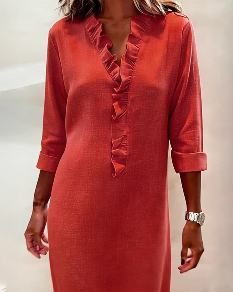 Dorelle - Robe droite légère à volants en mélange de lin