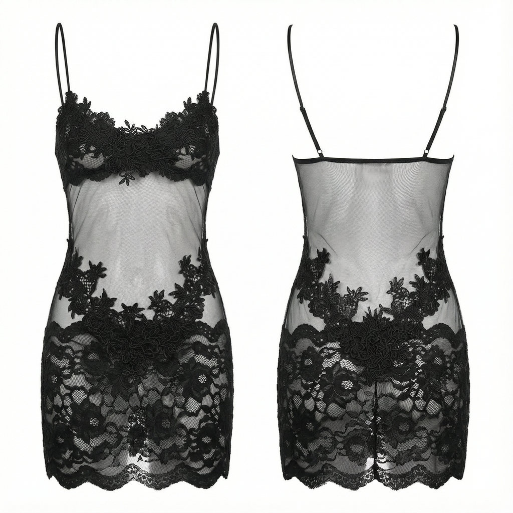 Velaire - Robe nuisette en dentelle brodée transparente