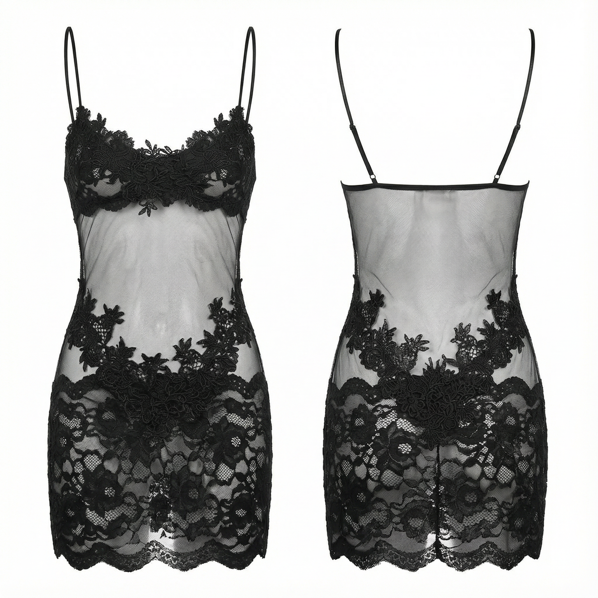 Velaire - Robe nuisette en dentelle brodée transparente