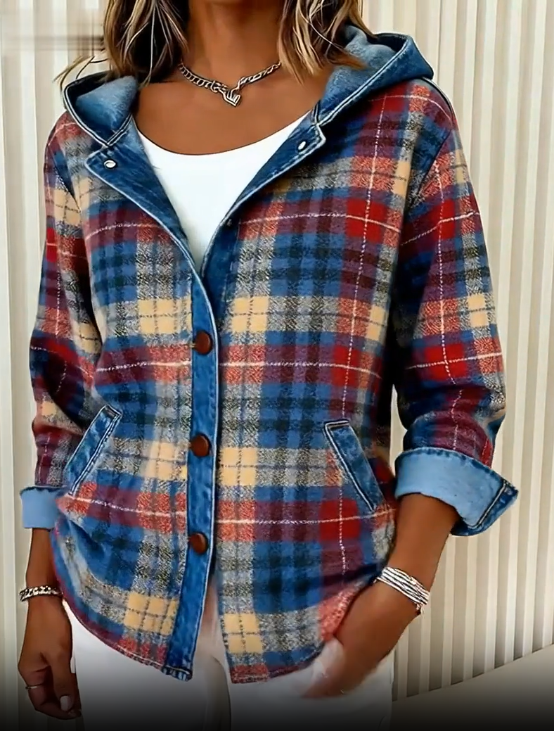 Nadrina - Veste en jean à carreaux et à capuche