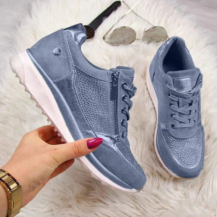 Raina - Baskets à lacets avec fermeture éclair latérale, coupe décontractée