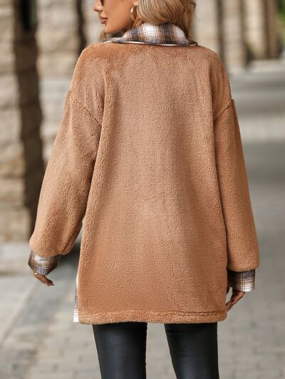 Amy - Manteau à carreaux contrastés à épaules tombantes