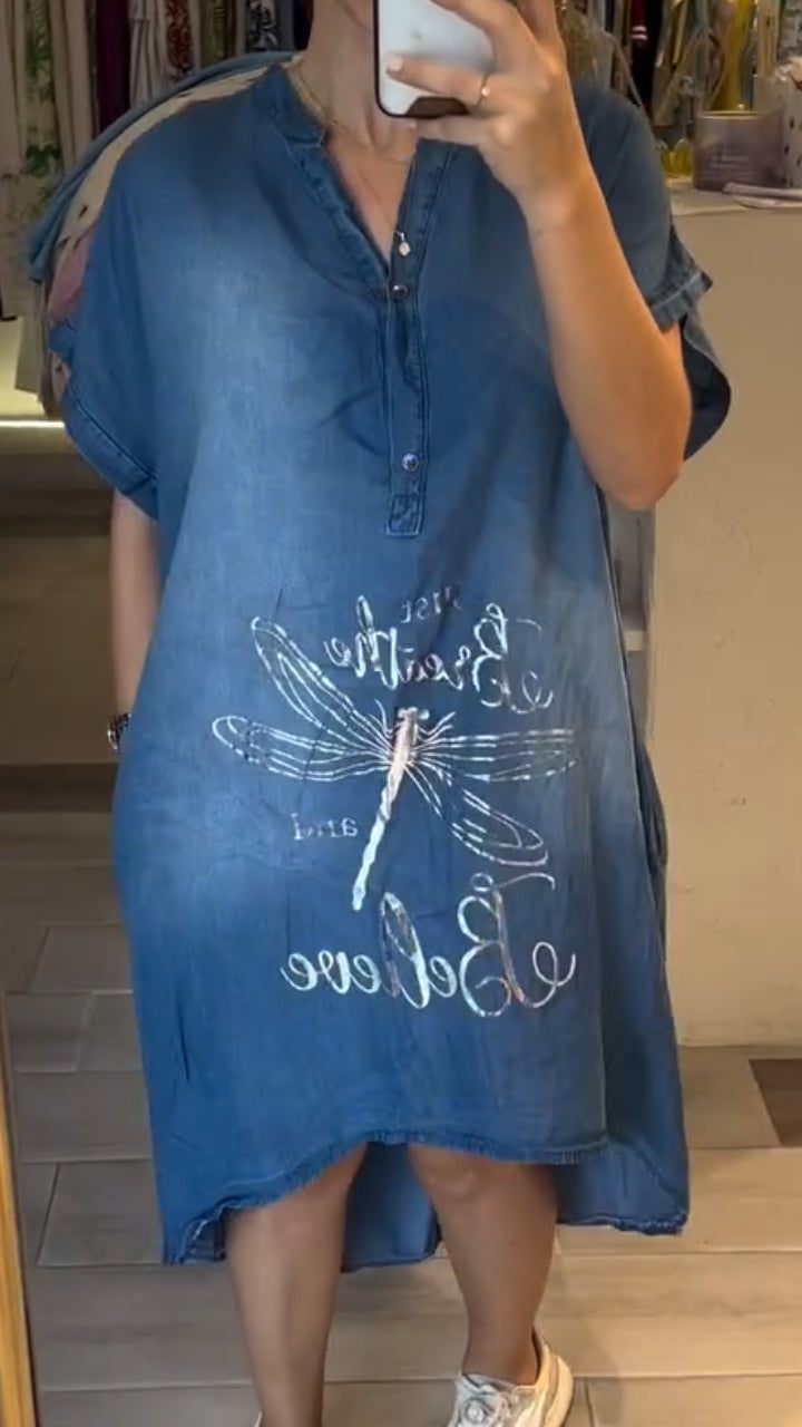 Amandine - Robe en jean boutonnée