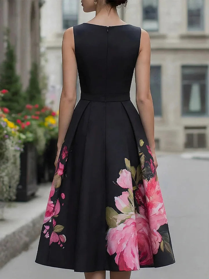 Xavia - Robe coupe fleurie et évasée mi-longue élégante