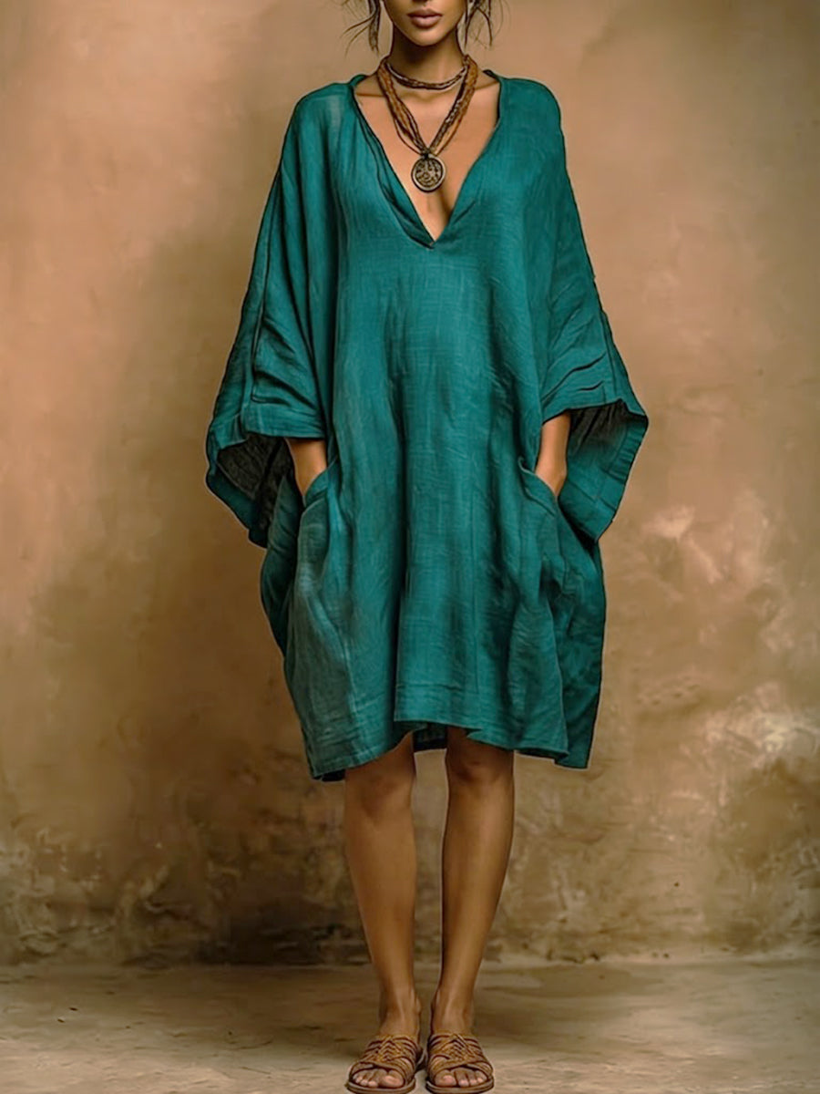 Valenne - Robe midi coupe ample à col en V