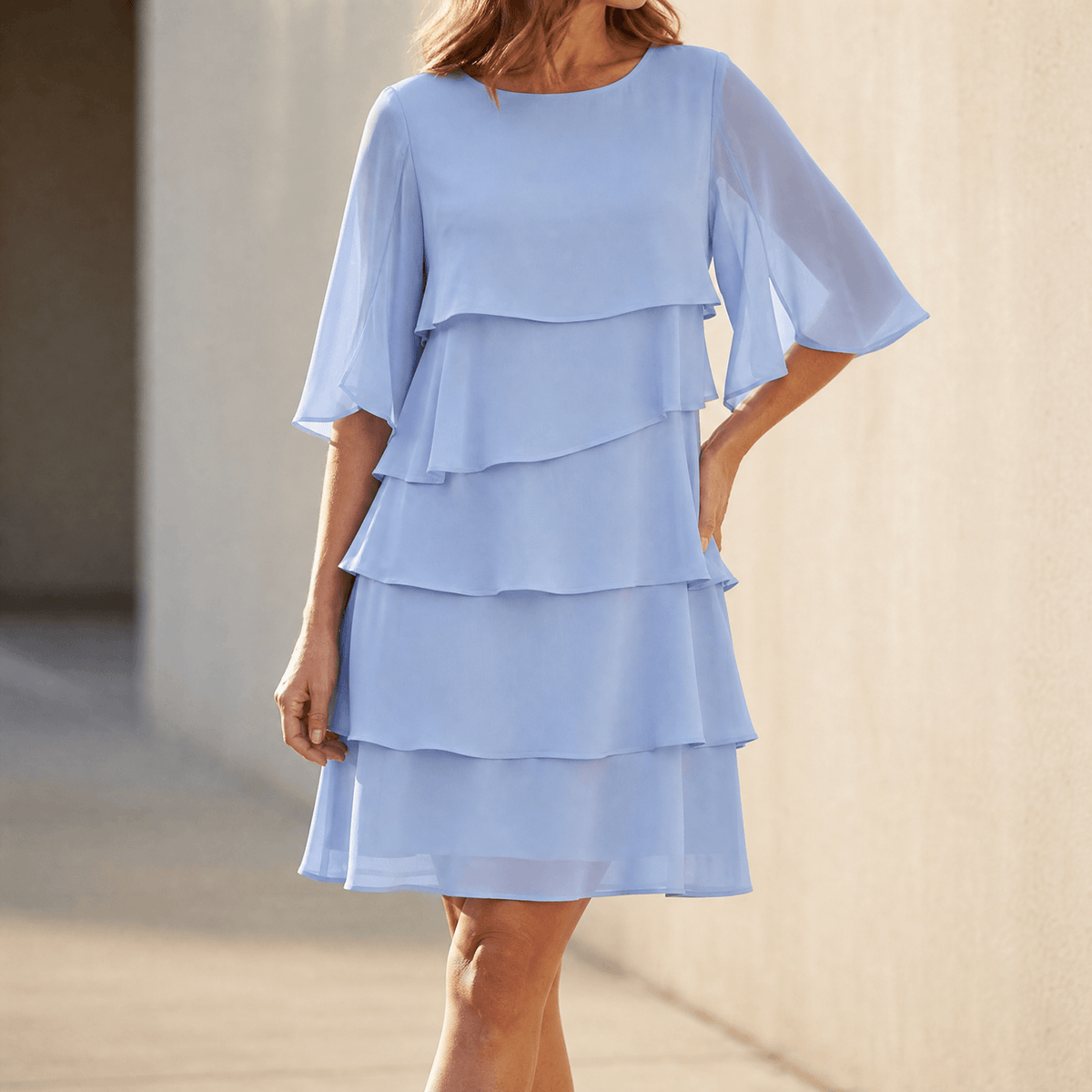 Florelle – Robe Superposée À Volants Pour Femme Bleu Clair
