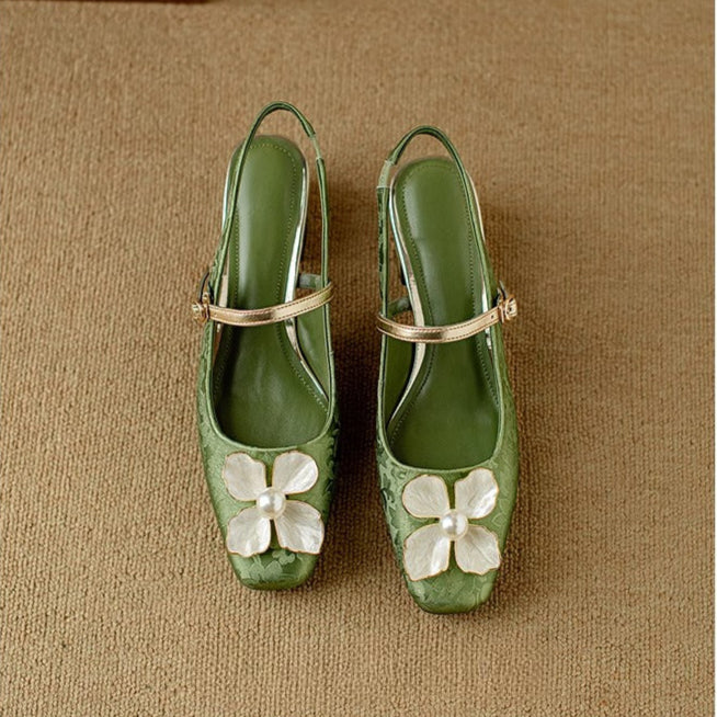 Isabeau - Escarpins Mary Jane à fleurs, talon bloc, bride jacquard