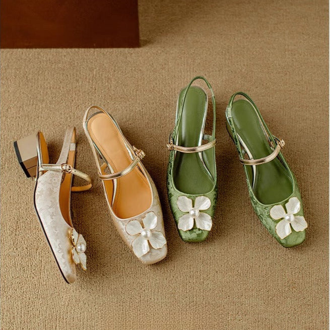 Isabeau - Escarpins Mary Jane à fleurs, talon bloc, bride jacquard