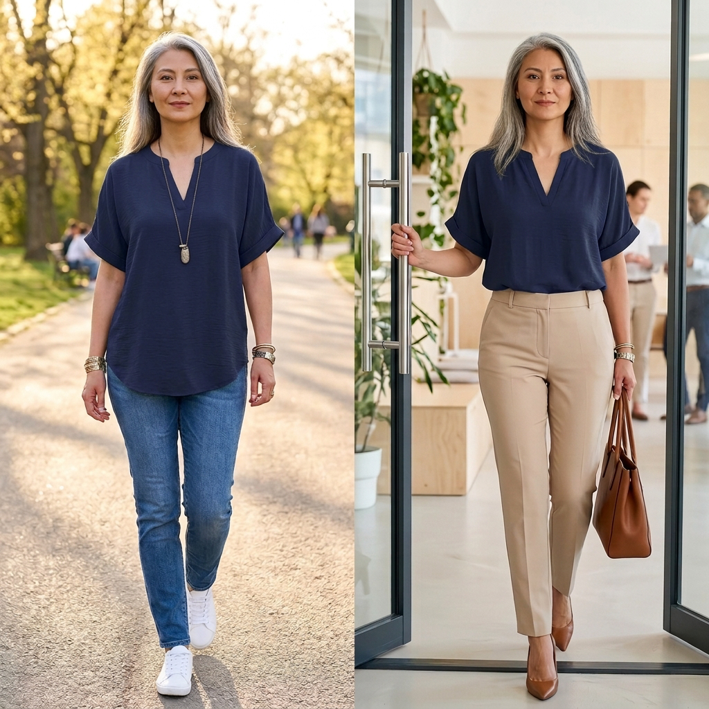 Wovena - Blouse légère à col en V et ourlet incurvé