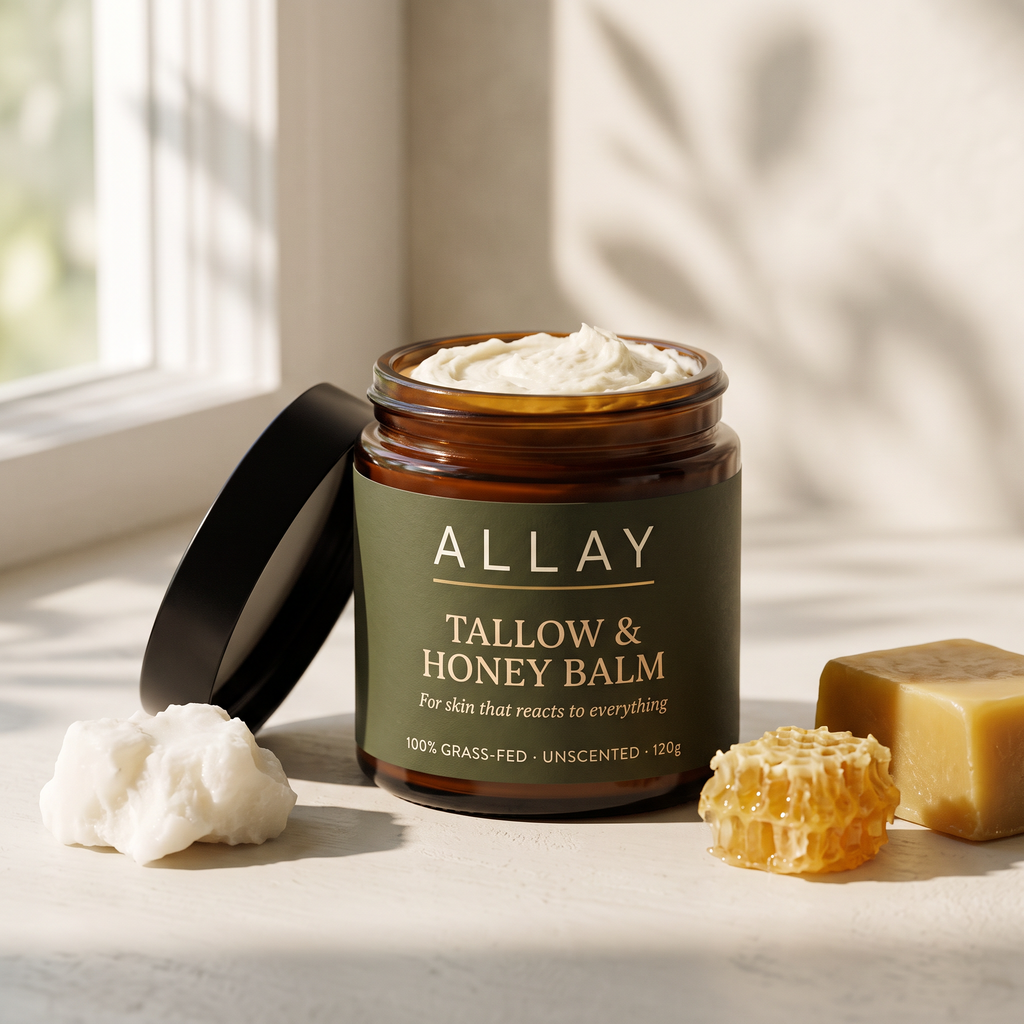Allay Tallow & Honey Balm — jar with grass-fed tallow, raw honey and beeswax