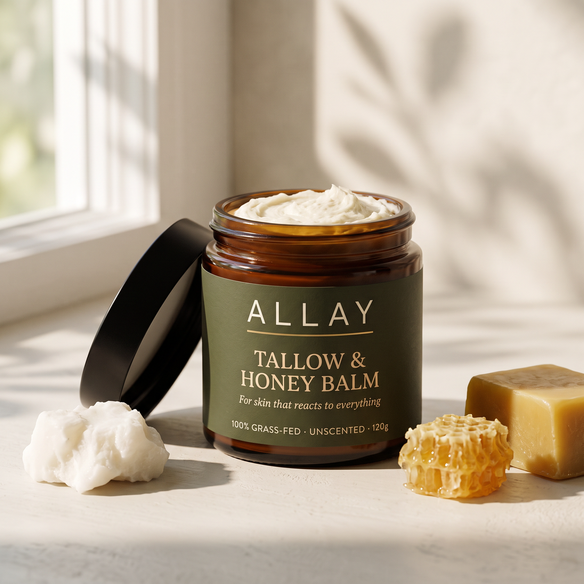 Allay Tallow & Honey Balm — jar with grass-fed tallow, raw honey and beeswax
