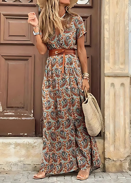 Briony - Robe longue à motif cachemire et ceinture