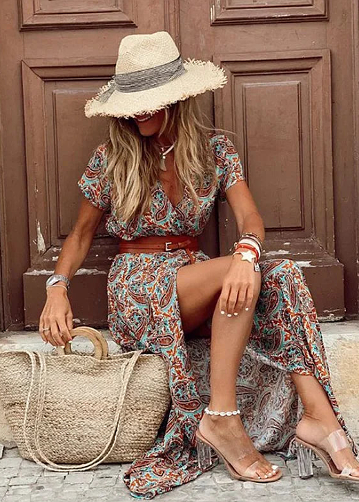 Briony - Robe longue à motif cachemire et ceinture