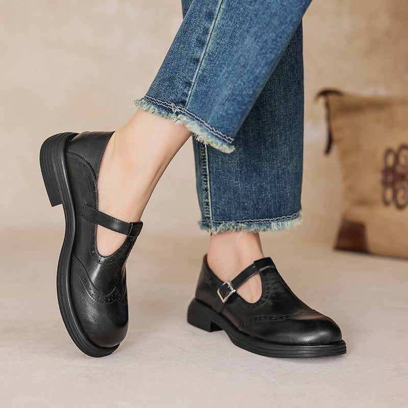 Rosie - Chaussures Mary Jane en cuir à bride en T et talon bloc