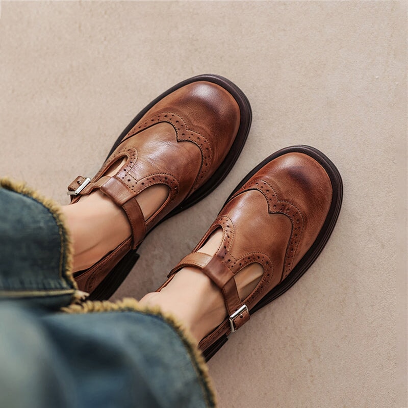 Rosie - Chaussures Mary Jane en cuir à bride en T et talon bloc