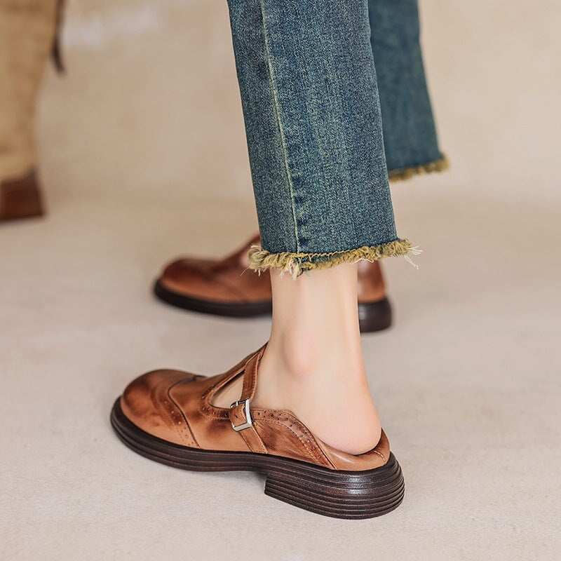 Rosie - Chaussures Mary Jane en cuir à bride en T et talon bloc