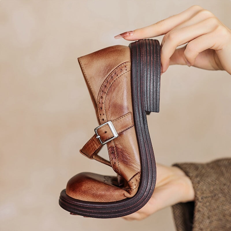 Rosie - Chaussures Mary Jane en cuir à bride en T et talon bloc