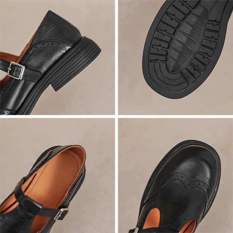 Rosie - Chaussures Mary Jane en cuir à bride en T et talon bloc