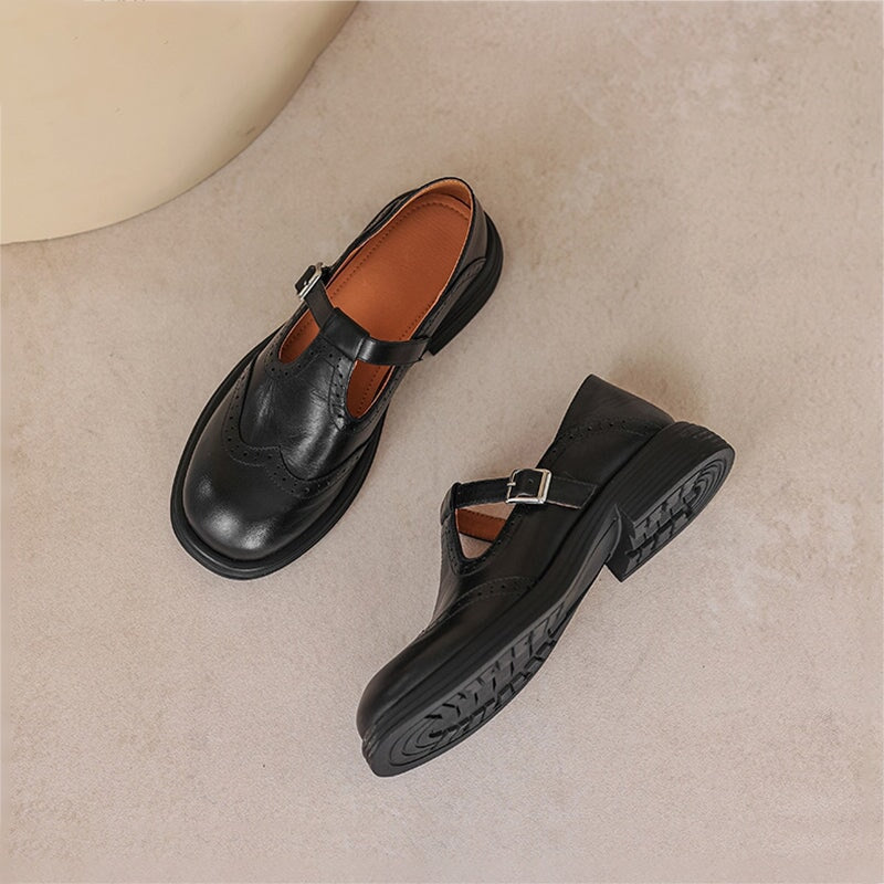 Rosie - Chaussures Mary Jane en cuir à bride en T et talon bloc