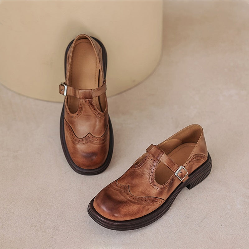 Rosie - Chaussures Mary Jane en cuir à bride en T et talon bloc