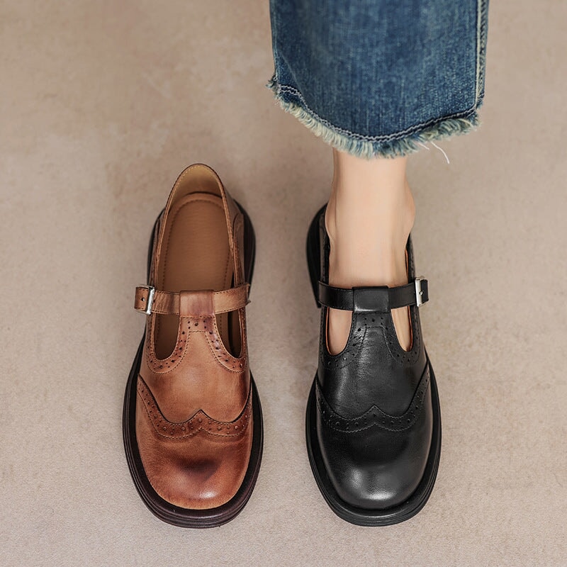 Rosie - Chaussures Mary Jane en cuir à bride en T et talon bloc