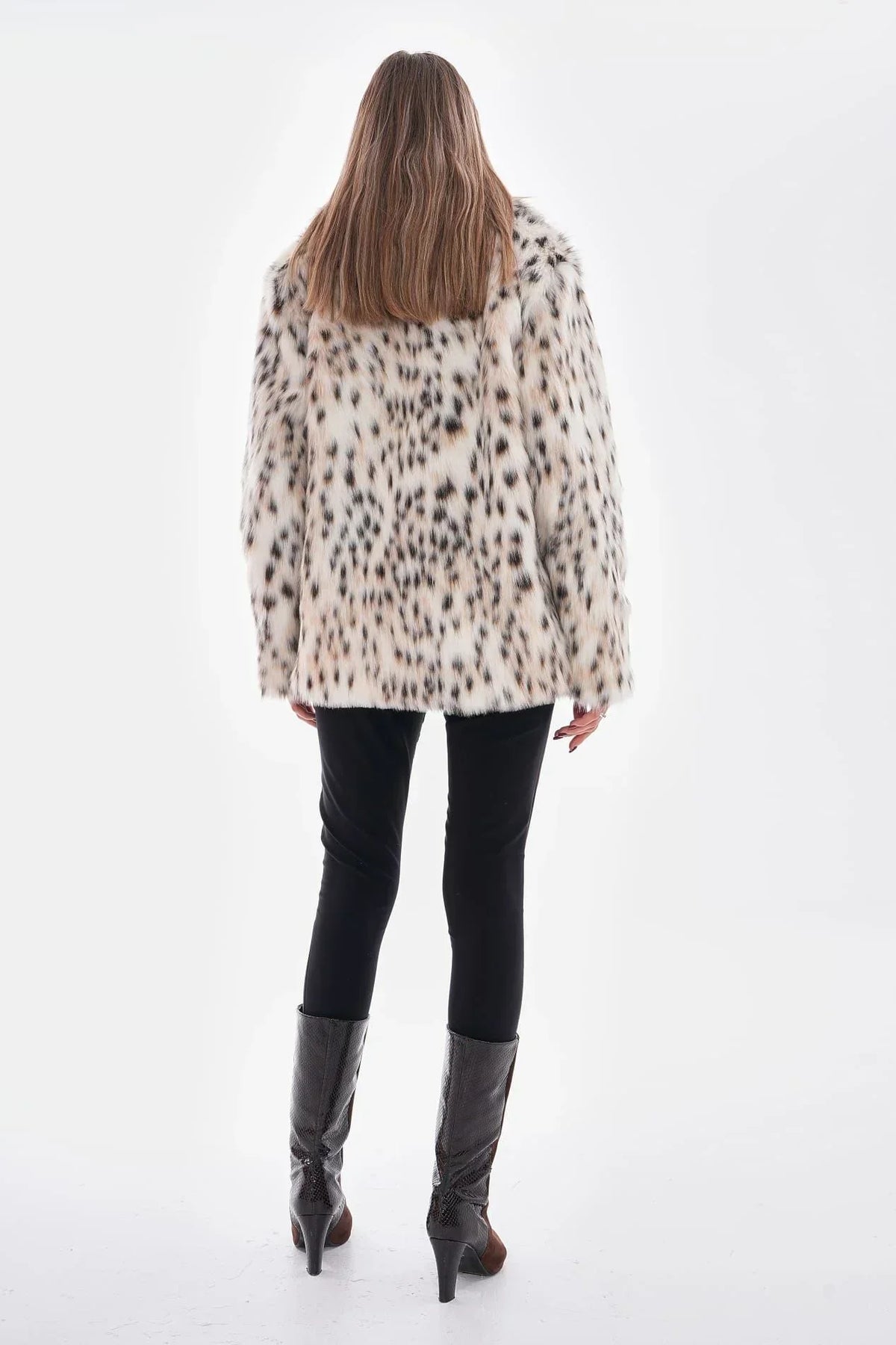 Thea - Manteau en fausse fourrure léopard des neiges - Camel