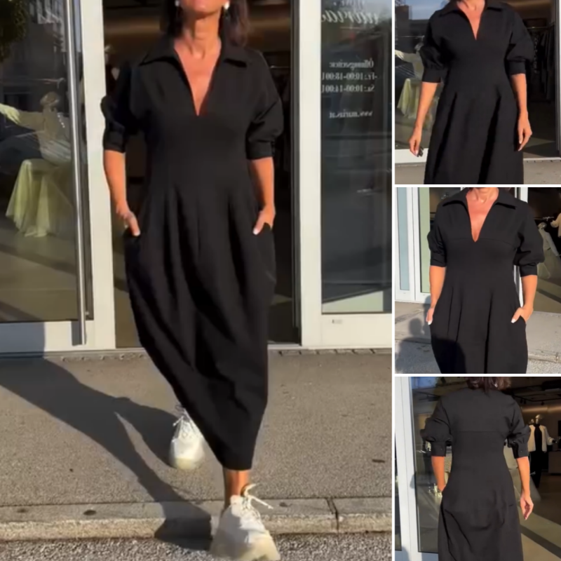 Faustine - Robe midi structurée à col en V