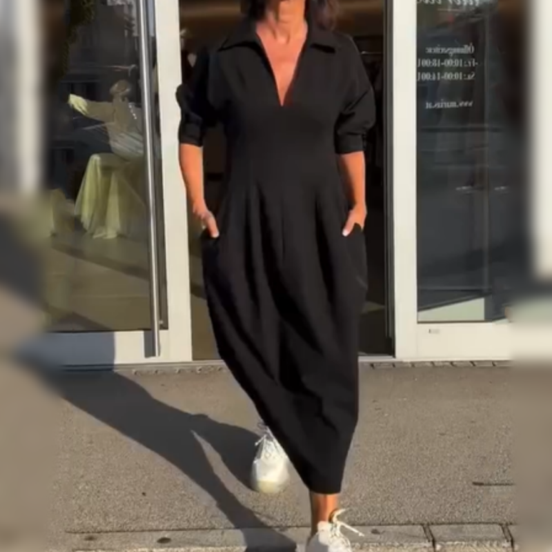 Faustine - Robe midi structurée à col en V