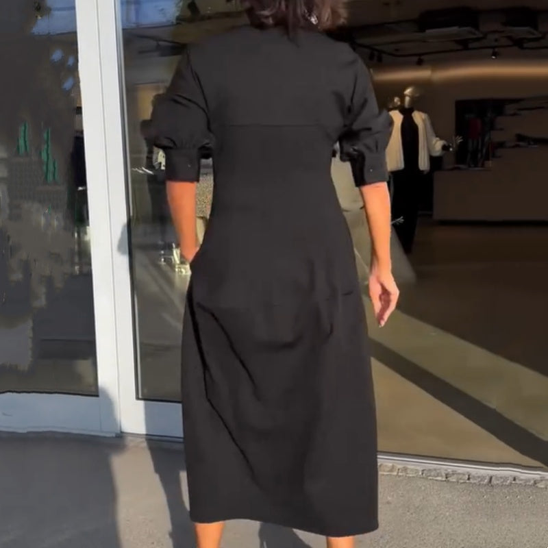 Faustine - Robe midi structurée à col en V