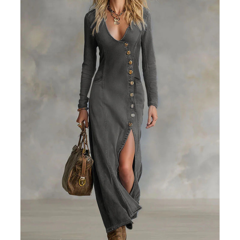Fleur - Robe longue fendue à col en V
