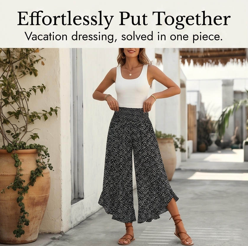 Velura - Pantalon smocké à jambe large et à volants